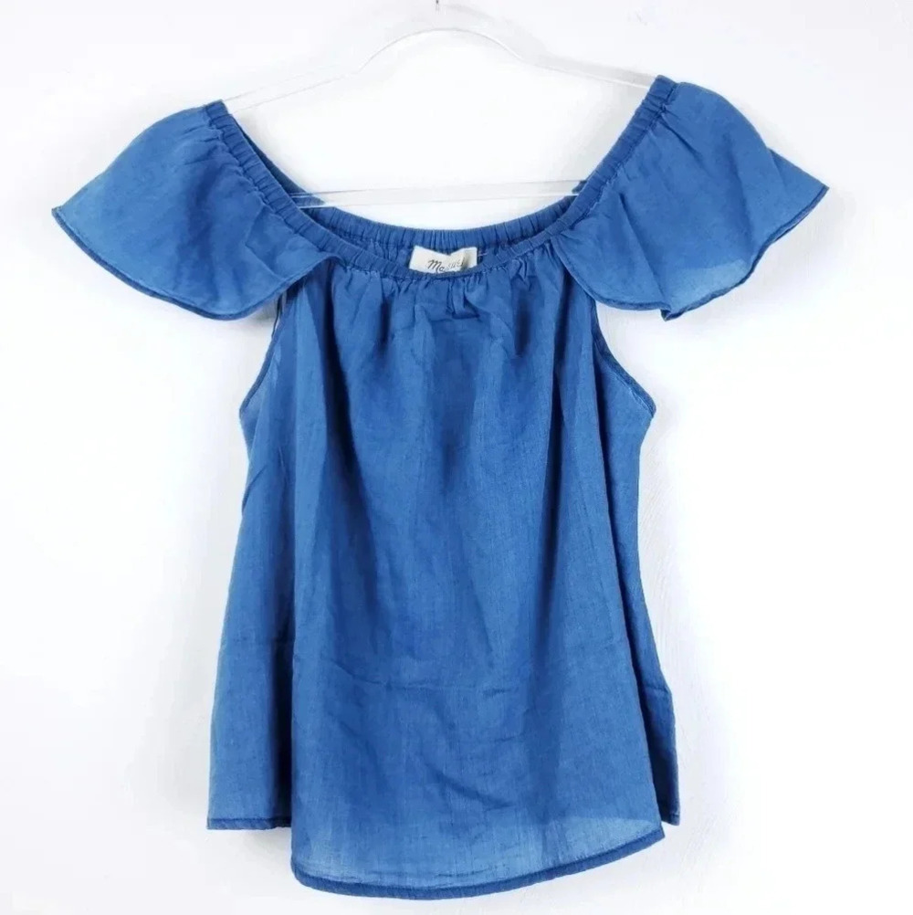 Madewell indigo cotton off-the-shoulder top